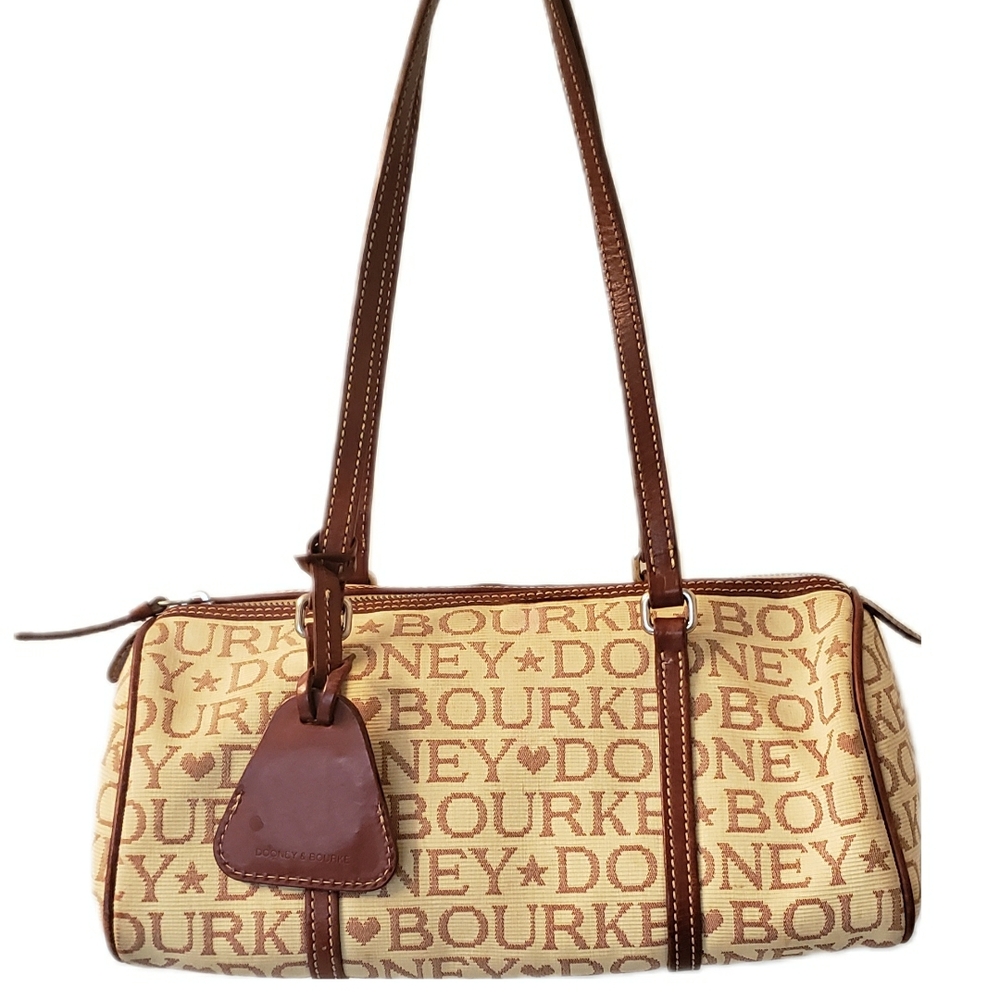 Vintage Dooney & Bourke Tan / Brown Monogram Bag - Leather & Jacquard Fabric *